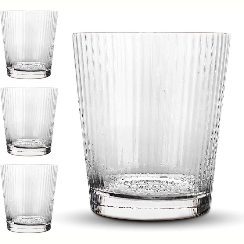 Elle Decor Glass Water Cups, Set Of 4, Vintage Ribbed Stackable Drinking Glasses, 9.4 Oz Iced Coffee Cup, For Whiskey, Cocktails, Smoothies, Or Gift, 1 of 7