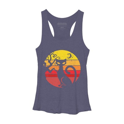 Women's Design By Humans Black Cat Halloween Costume Scary Vintage Cats By TaiHan Racerback Tank Top