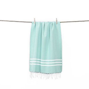 Alara Pestemal Striped Beach Towel Aqua - Linum Home Textiles: 100% Lightweight, Quick-Dry - 1 of 4
