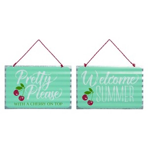 Transpac Tin Retro Cherries Sign Set of 2 Spring Home Decorations - 1 of 1