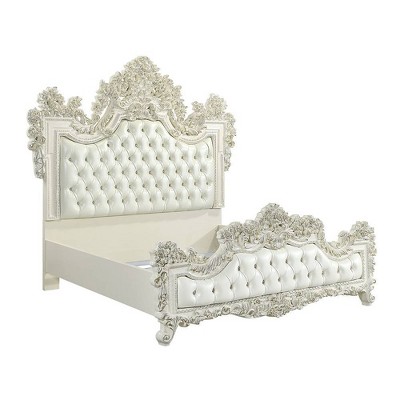 Adara King White Faux Leather Upholstered Bed with Tufted Headboard