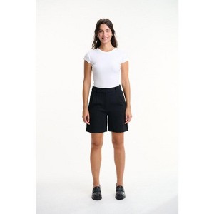 Lafidi Women’s Avia Hi-Rise Bermuda Shorts with Pleated Front and Sleek Pockets for a Polished, Professional Look - 1 of 4