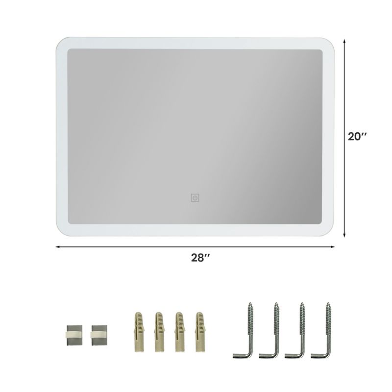 Costway Wall Mounted Rectangle Bathroom LED Mirror Dimmable Touch 3-Color Frameless, 4 of 11