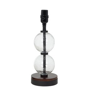 Small Stacked Clear Seeded Glass Table Lamp Base Black/Wood - Threshold , Size: Lamp Only