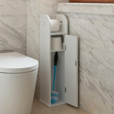 White Freestanding Bathroom Toilet Paper Holder with Storage Cabinet