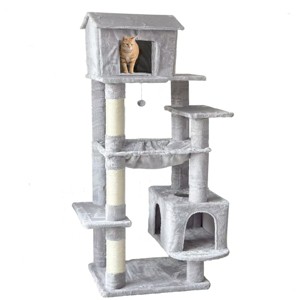 TopComfy Pet Tower Multi Level Cat Tree Unique House Design Soft Hammock Durable Scratching Posts Plush Tower for Cats, Gray, 21.7"*18.1"*64" - 1 of 4