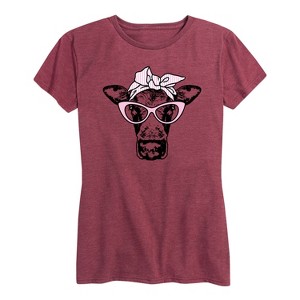 Women's - Instant Message - Cat Eye Glasses Cow Short Sleeve Graphic T-Shirt - 1 of 4