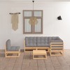 vidaXL Patio Furniture Set 6 Piece Outdoor Sectional Sofa Solid Wood Pine - Natural With Cushions - 2 of 4