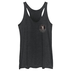Women's Wednesday Small Nevermore Crest Black and White Racerback Tank Top - 1 of 4