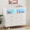 Changing Table Dresser with 6 Drawers, Baby Dresser with Changing Table Top, Power Outlet and LED Light - 2 of 4