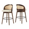 Set of 4 Rubberwood Bar Stools with Rattan Backrest,Fabric Upholstered Bar Chairs,Modern Dining Room or Kitchen Seating-Cuddlewood - 3 of 4