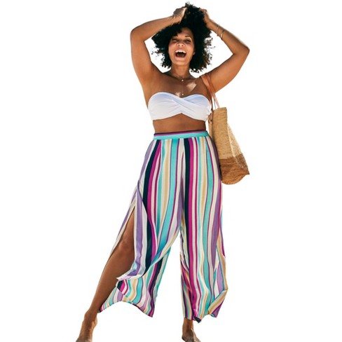 Swimsuits For All Women's Plus Size Mara Beach Pant With Side Slits, 22/24  - Happy Stripe : Target