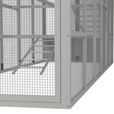 Gray Fir Wood Chicken Coop Run with Perches and Storage