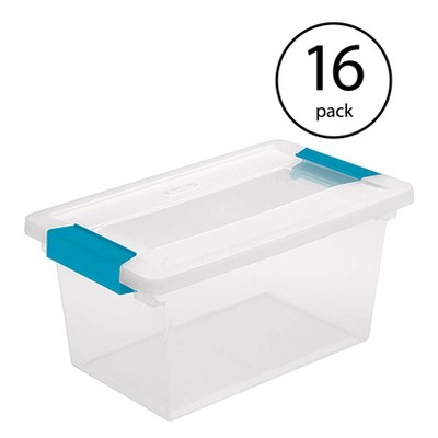 Sterilite Medium Clip Box Clear Home Storage Tote Container with Lid (16 Pack)