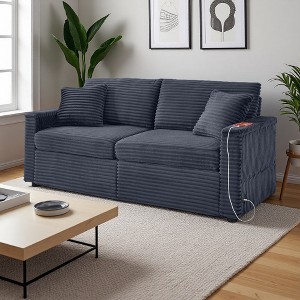 Convertible Corduroy Sectional Sofa with Double Storage Ottoman & USB - 1 of 2