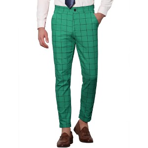 Lars Amadeus Men's Plaid Printed Slim Fit Flat Front Business Dress Pants - 1 of 4