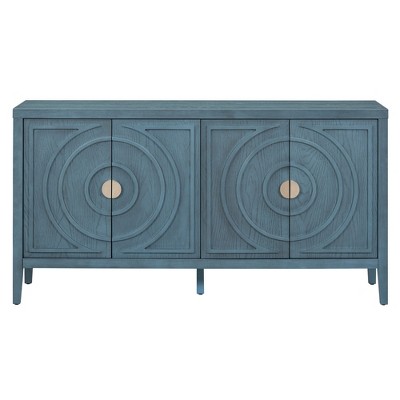 Hostack Buffet Cabinet Sideboard with Circular Groove Doors & Round Handles for Dining and Living Room, Antique Blue