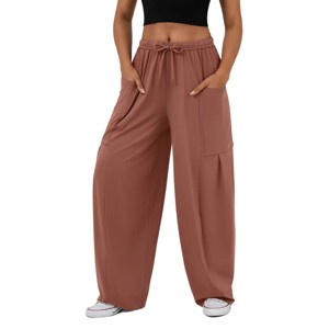 Womens Wide Leg Sweatpants Summer Causal Trousers with Pockets Side Pleated Baggy Oversized Loose Fit Pants Casual Lounge Pants - 1 of 4