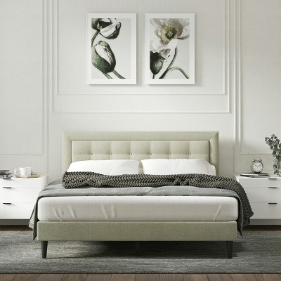 Glenwillow Home Conner Upholstered Platform Bed Frame, Button Tufted, Mattress Foundation, Wood-Slat Support, No Box Spring Needed, Easy Assembly