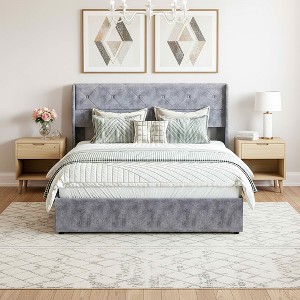 MAYEERTY Large Size Hydraulic Lifting Storage Bed Soft Padded Platform Bed Frame Headboard with Backrest - 1 of 4
