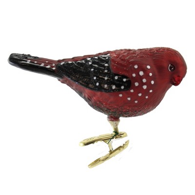 Old World Christmas 3.5" Strawberry Finch Clip-On Colorful Plumage  -  Tree Ornaments