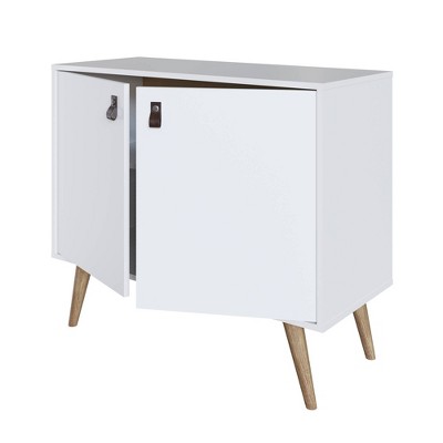 White Eucalyptus Wood Buffet Sideboard with Faux Leather Handles