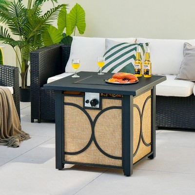 28 Inch Black and Brown Metal Gas Fire Pit Table