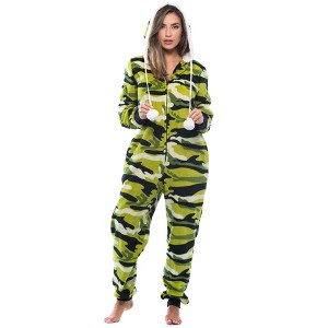 Just Love Womens One Piece Winter Holiday Adult Bodysuit Faux Shearling Lined Hoody Xmas Pajamas - 1 of 4
