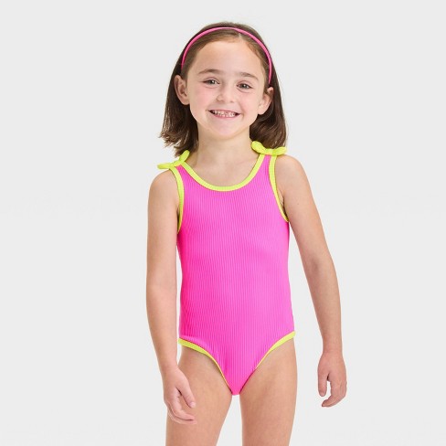 Baby Girls Solid Ribbed Value One Piece Swimsuit With Bow Cat Jack Pink 18m Target