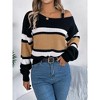 Color Block Stripe Lantern Sleeve Metal Button Off Shoulder Crew Neck Sweater - 3 of 4