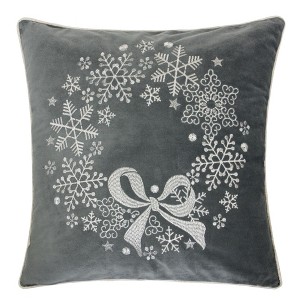 TopComfy Support Pillow Gray Velvet Holiday Throw Pillow with Snowflake Wreath Embroidery for Winter Decor, Gray, 17"*17"*10" - 1 of 4