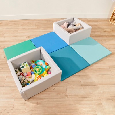 Light Grey Vegan Leather Toddler Toy Storage Bins, 2-Pack
