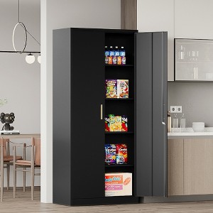 Mlezan 71" Metal Storage Cabinet: 2 Doors, 4 Adjustable Shelves, Locking Storage.  Steel Cabinet for Home, Office, Garage, Shop, or School Use. - 1 of 4