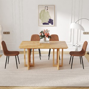 5-Piece Dining Set with Solid Wood Table and 4 Technology Fabric Chairs - 1 of 4