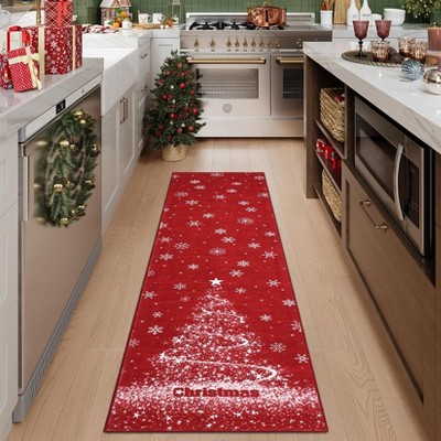 Christmas Area Rug, Christmas Tree Print Throw Carpet with Non Slip Backing, Low Pile Stain Resistant Floor Carpet for Living Room, Bedroom