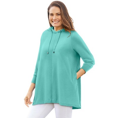 Woman Within Plus Size Pleat-Back Swing Hoodie Sweatshirt