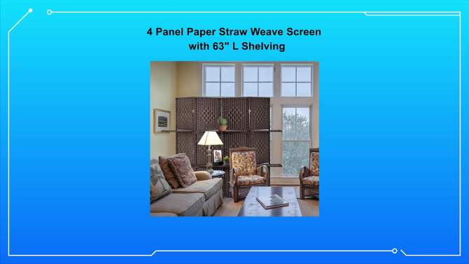 4 Panel Paper Straw Weave Screen with 63" L Shelving - Ore International, 2 of 7, play video