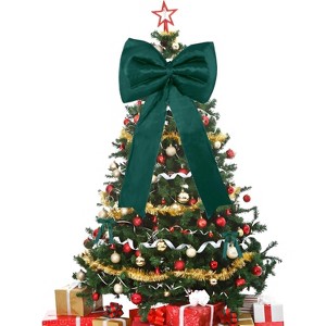 TackView Satin Christmas Tree Topper Bow with 24 Short Ribbon Bows – 25-Piece Wired Decorative Set - 1 of 4