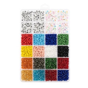 John Bead 280g 3mm Assorted Glass Beads & 4x7mm Assorted Plastic Beads Colorful Round Alphabet Letter Bead for DIY Crafts Jewelry Making Bead Box - 1 of 4