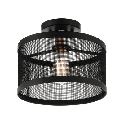 Modern Indoor/Outdoor LED Drum Semi-Flush Mount in Black & Brushed Nickel