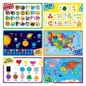 Aoibox 6 Pack Kids Placemats, Non-Slip Washable Reusable Educational Placemats with Alphabet, Number, Shape & Color, Universe, Map Themes for Home - 1 of 4