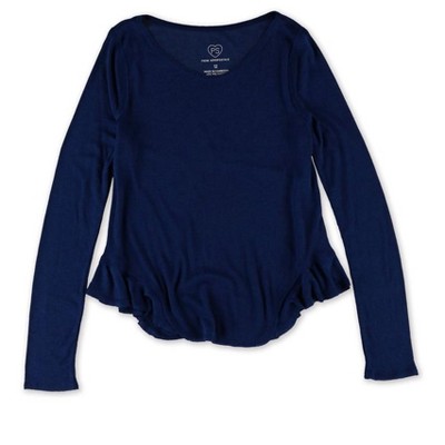 Aeropostale Girls Ribbed Flutter-Hem Basic T-Shirt