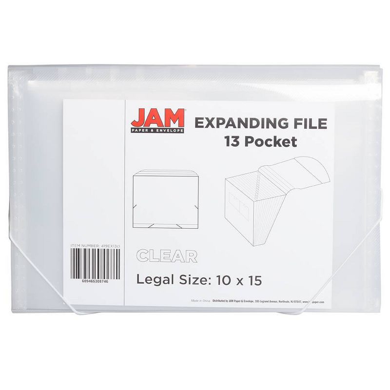 JAM Paper 10" x 15" 13 Pocket Plastic Expanding File Folder - Legal Size - Clear, 3 of 5