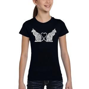LA Pop Art Cat Tail Hearts - Girl's Word Art T-Shirt - 1 of 4