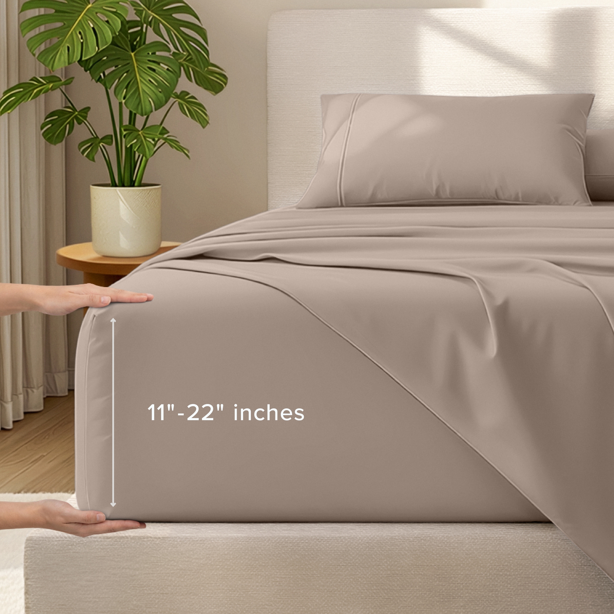 22 Inch Extra Deep Pocket Ultra Soft Easy Care Sheet Set by Bare Home - Queen, Taupe