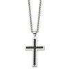 Black Bow Jewelry Stainless Steel & Black Genuine Leather Inlay Cross Necklace, 20 Inch - 2 of 4