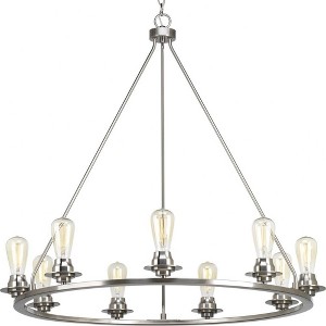 Progress Lighting, Debut Collection, 9-Light Chandelier, Brushed Nickel, Clear or Frosted Seeded Shades - 1 of 4