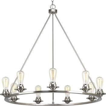 Progress Lighting, Debut Collection, 9-Light Chandelier, Brushed Nickel, Clear or Frosted Seeded Shades
