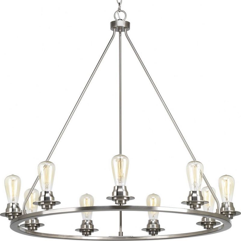Progress Lighting, Debut Collection, 9-Light Chandelier, Brushed Nickel, Clear or Frosted Seeded Shades, 1 of 6