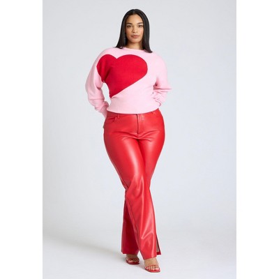 ELOQUII Women's Plus Size Slit Hem Faux Leather Pant